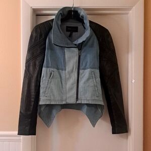 BCBGMAXAZRIA Augie Black  Lamb Leather &  Denim Moto Style  Jacket Like NEW SZ M